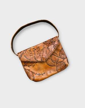 C.L. Whiting Leaf Leather Small Double Flap Hand Bag